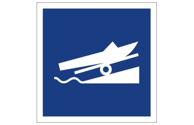 Plavební znak E22 - Doporučené místo ke spouštění plavidel na vodu